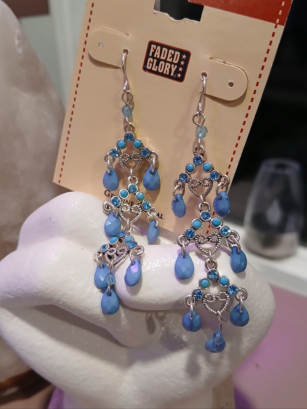 Faded Glory Teardrop Chandelier Dangle Earrings Nickel Free/HypoAllergenic - NWT